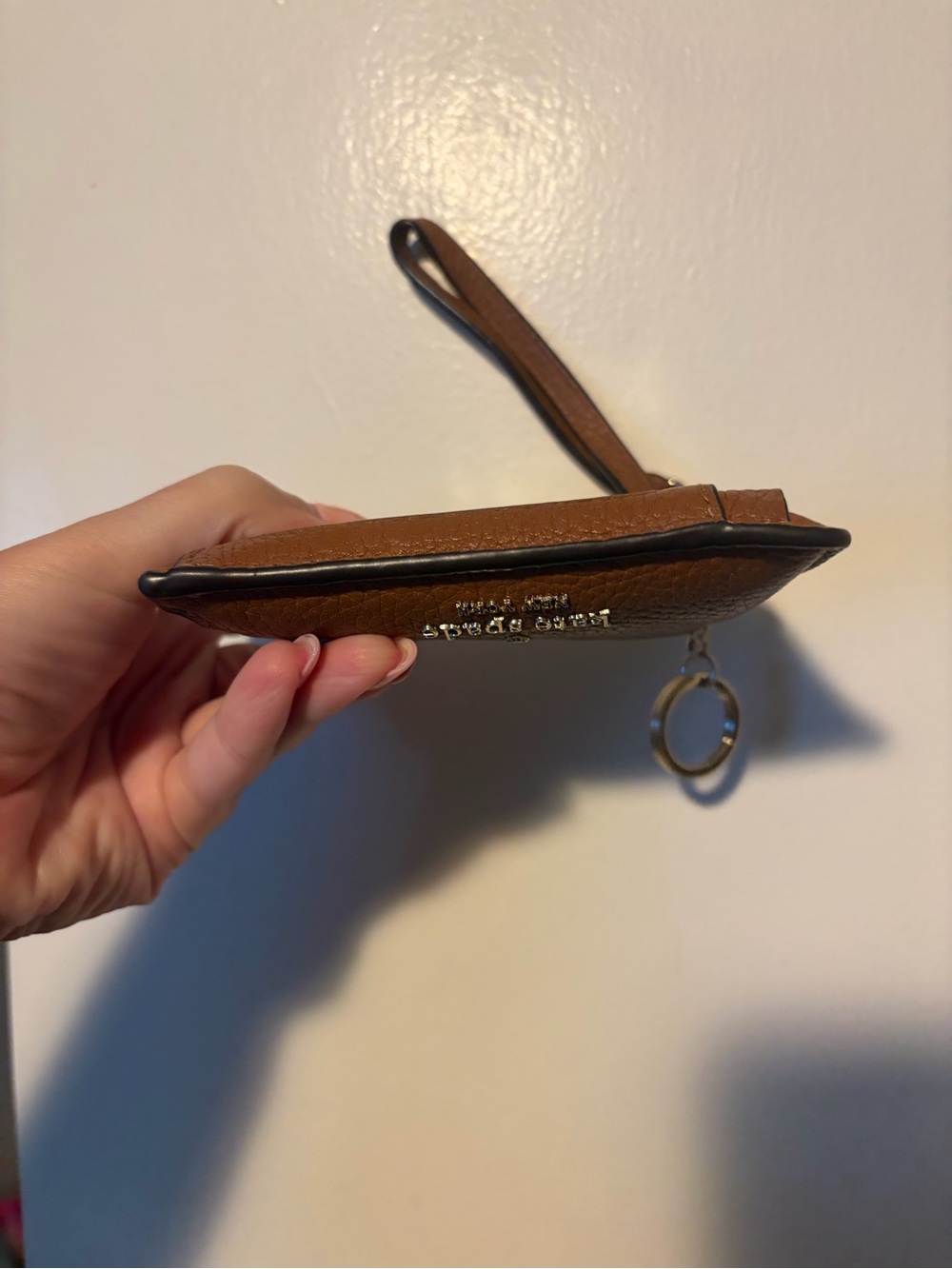 kate spade tan pebbled leather wristlet card case with keyring - Picture 5 of 8
